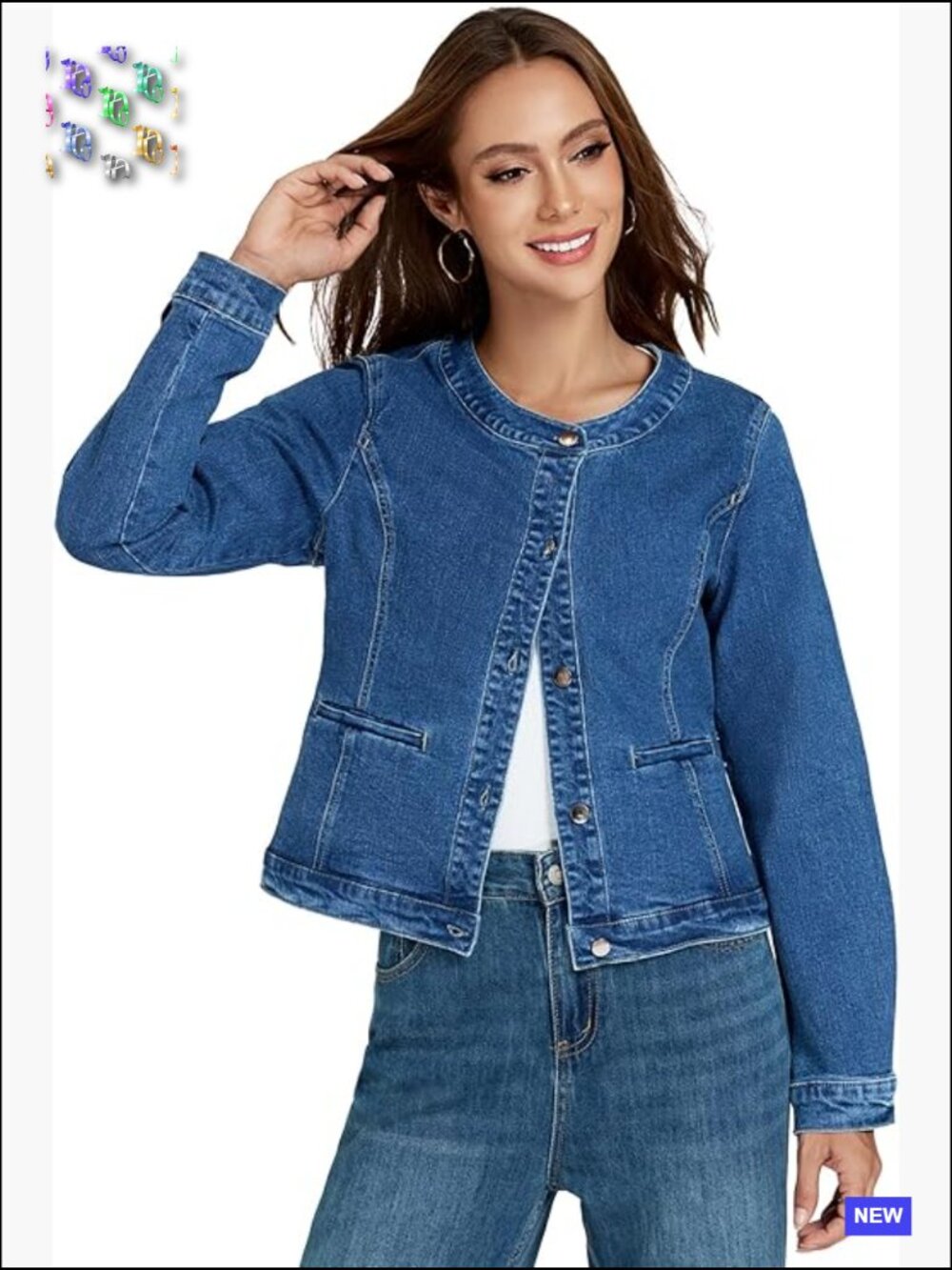 Cropped Denim Jacket Stretch Collarless Slim Fit Jean Jacket Spring Shacket